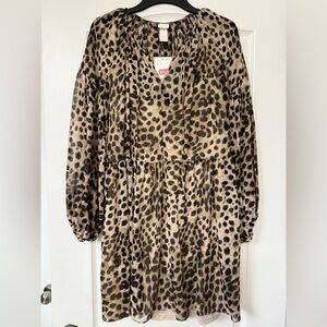 H&M Animal Print Long Sleeve Dress - Black and Brown